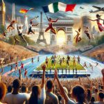 An ultra high-definition, realistic image showcasing the thrilling atmosphere of the Olympic Games in Paris in 2024. The scene includes dynamic and diverse crowd of various global descents like Caucasian, Middle-Eastern, South Asian, Black and Hispanic spectators, cheering for the athletes performing in the different sports events. Vivid shots of iconic Parisian structures like Eiffel Tower and Arc de Triomphe serving as a picturesque backdrop to the events can be seen. The athletes represent both genders and hail from varied racial backgrounds participating in a range of sporting events, signifying the spirit of unity and global competitiveness.