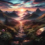 A realistic, high-definition image of a scene titled 'New Beginnings at the Mountain Ascent'. Picture a breathtaking mountain landscape at dawn, the ascending sun painting the sky with an array of vibrant colors. The dew-kissed mountain path leads upwards, embodying the concept of ascending, and symbolizing new beginnings. The unclimbed peaks stand majestically beneath the morning sky, offering a sense of awe and challenge. Evidence of life can be glimpsed with blossoming wildflowers poking out through the rough terrain, and a possible silhouette of a lone hiker embarking on their journey up the mountainside.