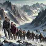 A hyper-realistic high-definition image of a scenario where newly emerging leaders navigate a mountain pass. The leaders are diverse in terms of descent and gender: some of them are Asian women, others are Middle Eastern men, and a few are Hispanic and Black individuals of various genders. They are all ruggedly dressed, appropriate for the icy, high-altitude mountainous terrain they are traversing. The jagged mountain tops, dusted with powdery snow, serve as a striking backdrop to the scene. The atmosphere radiates a sense of camaraderie, courage, and the thrilling sense of new beginnings.