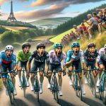 Realistic high definition photo of a sudden, unforeseen shift in the Tour de France rankings. Featuring the riders racing along a picturesque French countryside route, the expressions of surprise, disbelief, and determination etched on their faces, as they grapple with this unexpected twist in the event.