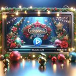 A realistic, high definition image of a Spanish television network showcasing a teaser for an upcoming holiday-themed competition show. The screen includes the details of the show, with vibrant festive decorations surrounding it to mark the holiday season. Some elements to capture might include sparkling lights, garlands, and a play button on the teaser. Note, however, that no specific brand is depicted or mentioned.