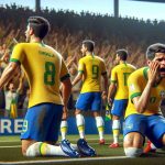 A realistic high definition image representing a scenario of a setback faced by the Brazilian soccer team in an match against Paraguay during the World Cup Qualifiers. Showcase the disappointment in the players' faces, the shock in the crowd, and the intensity of the game. Avoid any specific player or team uniform details.