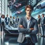 An HD photo of a premiere automotive designer joining the management team of a renowned British luxury sports car manufacturer for the year 2025. The designer is a male of Caucasian descent, known for his innovative techniques in his field. He appears comfortable and confident in his new role, standing among a dynamic team of diverse individuals representing various genders and descents within a modern and innovative office setting that's befitting of a luxury car manufacturer.