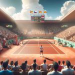 A realistic, high-definition illustration of a tennis match setting where a Spanish player is facing a Czech player in the final phase of an international tennis tournament. The court is a clay surface, indicating a tennis scene typical to Spain. The audience is a mix of diverse individuals cheering for their teams. A scoreboard shows a tight score, signaling an intense game.