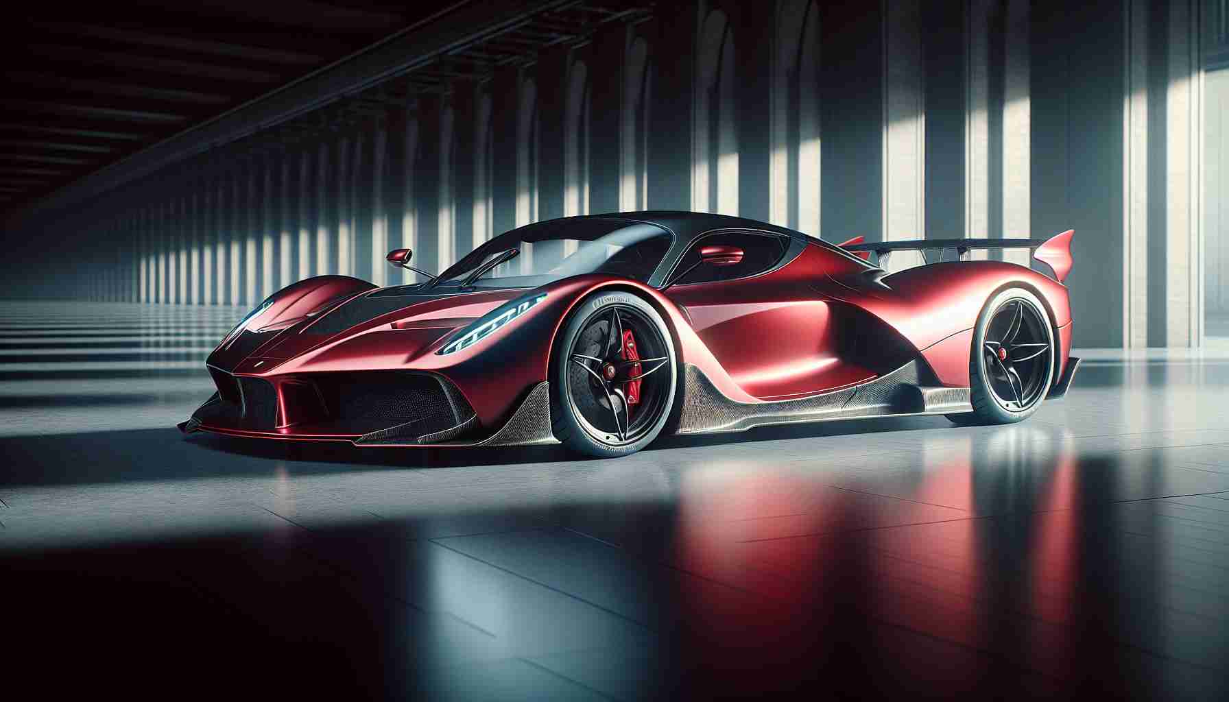 A high-definition, realistic depiction of an exquisite hypercar, boasting state-of-the-art technology. The vehicle embodies the epitome of speed and luxury, bearing a resemblance to the designs often seen in high-performance car models. It exhibits a striking red exterior, the aesthetic sleekness complemented by aerodynamic contours and impressive rims, matching the prestige commonly associated with reputed Italian sports car manufacturers.