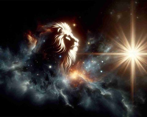 An ultra high-definition, realistic depiction of a metaphorical scene where a star in the cosmos is revealing the symbol of courage. The symbol can be a majestic lion emanating from the radiant light of the star. The star is set against the backdrop of a deep inky-black space painted with a vast, intricate array of distant galaxies and celestial bodies.