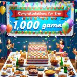 A high definition, realistic image portraying a festive celebration of Quordle's remarkable achievement: its 1,000th game. The scene includes colorful decorations and balloons, a large banner reading 'Congratulations for the 1,000th Game, Quordle!', a table filled with celebratory food items, a cake showcasing '1000 Games', and people clapping and cheering for this momentous milestone.