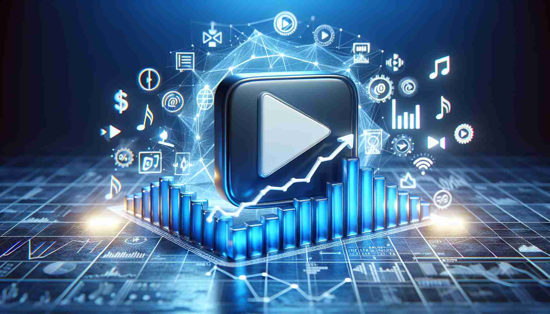 A realistic, high-definition image depicting the tremendous revenue generation of a popular online video streaming platform. The image could include a rising bar graph or increasing numbers to symbolize growth with the platform's play icon in the background.