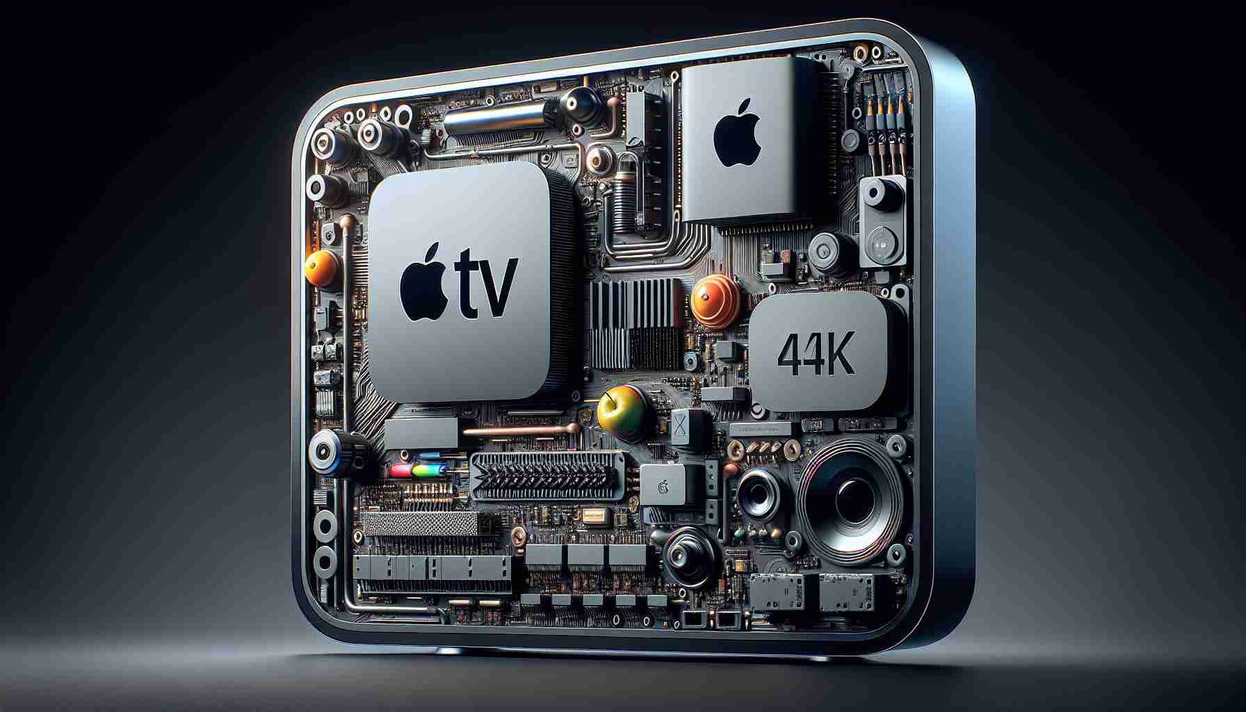 Realistically detailed high definition visual representation of the Apple TV 4K Generation 3 device, with an emphasis on understanding its feature of a 1440p resolution. The image should highlight the quality and clarity that the 1440p resolution provides, showcasing the finer details and components of the Apple TV 3 generation.