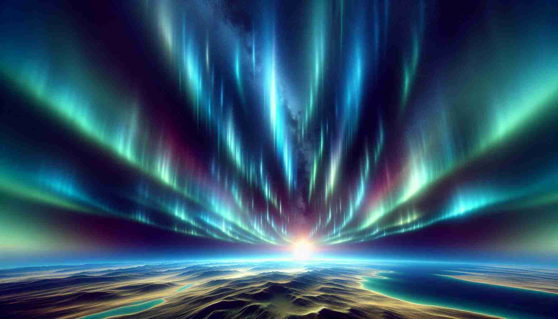 A scene capturing the imminent arrival of a significant geomagnetic event. This high-resolution, realistic image should encompass a wide expanse of the night sky, streaked with otherworldly colors, composed of dancing auroras. The ground should be visible faintly, perhaps displaying peaceful, undisturbed nature scenery. The air appears to pulsate with a palpable electric energy, an incredible display of Earth's natural phenomena.