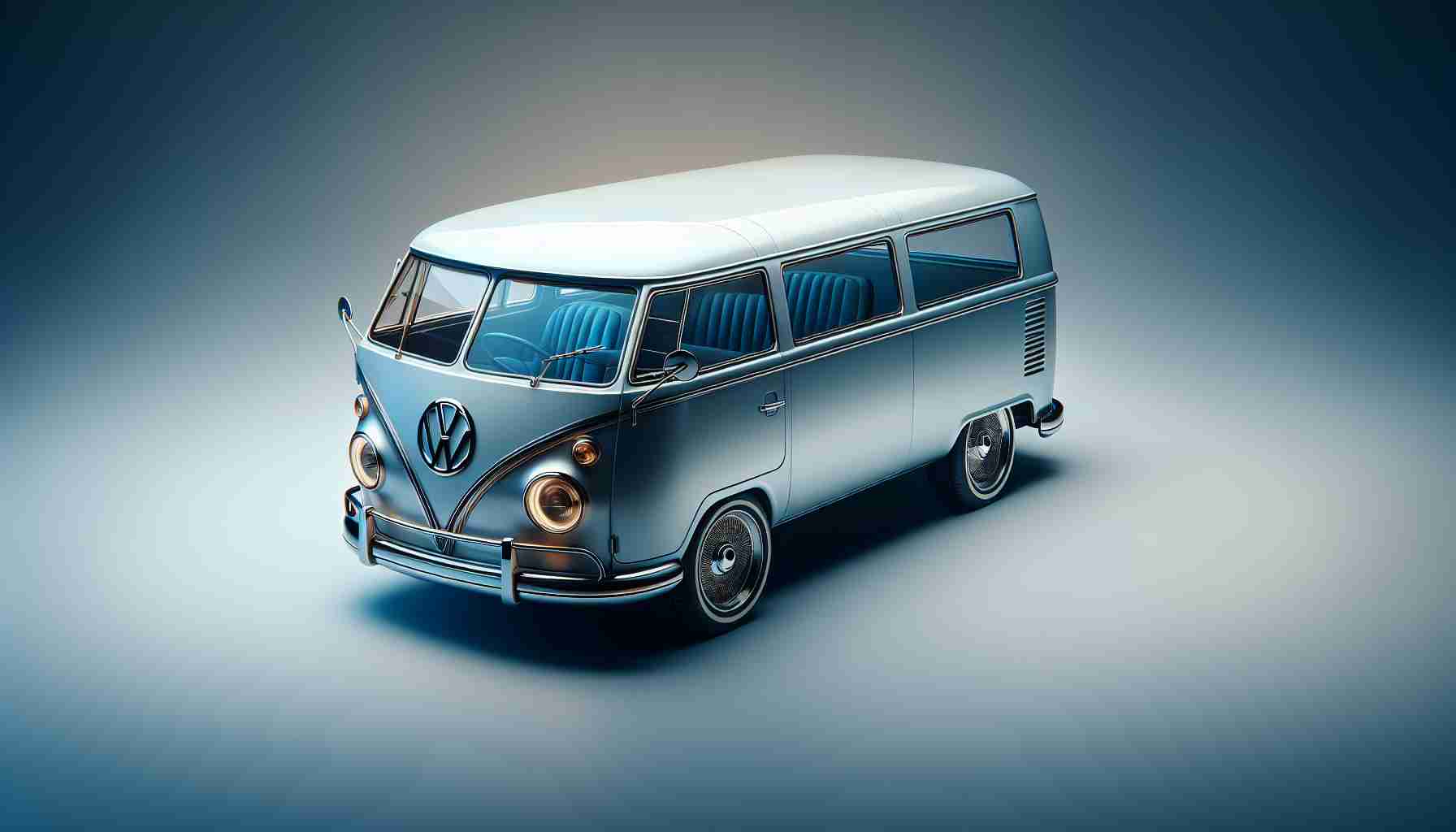 Generate a realistic, high-definition image of a modern interpretation of a classic vehicle, similar to an iconic van. The vehicle should steal design cues from past models but incorporate contemporary innovations. This image should showcase a sophisticated blend of past and future, bringing an iconic shape into the 21st century.