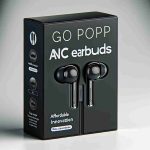 Generate a high-definition, realistic image showcasing a product named 'Go Pop ANC Earbuds'. They are marketed as 'Affordable Innovation'. Perhaps, they are sleek and modern, offering noise cancellation capabilities, portrayed in a stylish product package design.