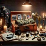 Create a realistic and detailed high-definition image that illustrates the concept of 'unveiling the truth behind a soldier's tragic end.' The image may include symbolic items such as military uniforms, personal mementos, and investigative tools. The scene should emit a vibe of solemnity and respect. The atmosphere should be filled with mystery and caution indicating the process of unveiling the truth. There should be no people in the scene.