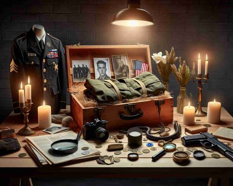 Create a realistic and detailed high-definition image that illustrates the concept of 'unveiling the truth behind a soldier's tragic end.' The image may include symbolic items such as military uniforms, personal mementos, and investigative tools. The scene should emit a vibe of solemnity and respect. The atmosphere should be filled with mystery and caution indicating the process of unveiling the truth. There should be no people in the scene.