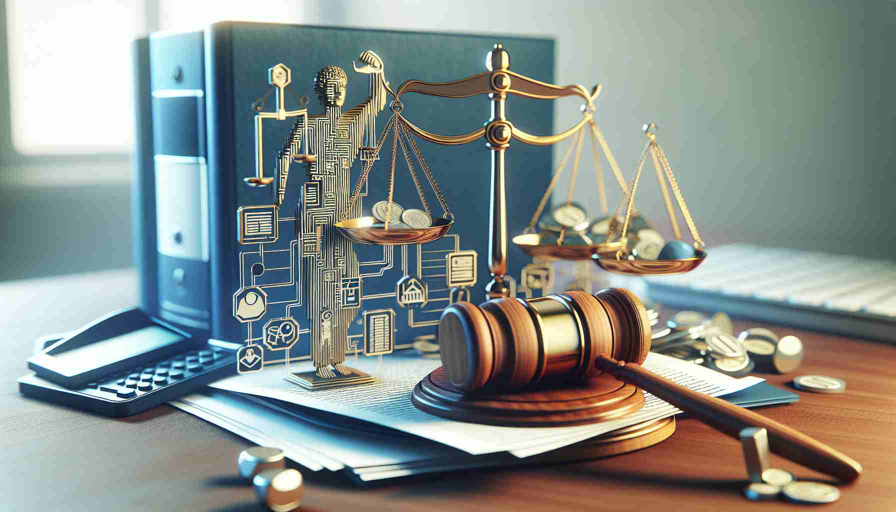 An illustrative representation of legal documents, a court gavel, and the scales of justice, signifying recent developments in the legal troubles of a generic tech entrepreneur. The image is in high definition and portrays the concept realistically.