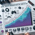 Generate a realistic High-Definition infographic detailing the relationship between the longevity of Digital Rights Management (DRM) and its impact on video game sales over time. The infographic should represent the trend graphically, showing data points for various games, with the X-axis representing the duration of DRM and the Y-axis representing the sales volume. Decorate the infographic with gaming-related visuals.