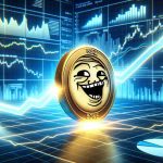 A high-resolution, realistic illustration of a potential breakout moment for a conceptualized meme coin named 'BONK'. Depict the coin radiating light and displaying growth using charts or graphs in a data digital screen backdrop.