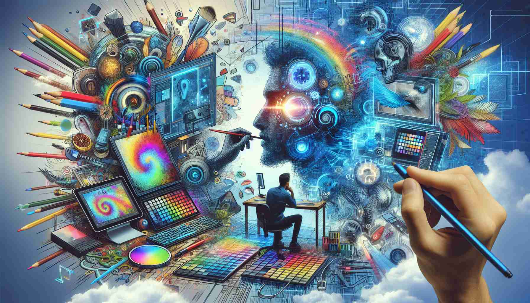 An image illustrating the concept of how Adobe's innovative strategies could potentially change the game for digital artists. Picture a vibrant and dynamic digital art workspace supported by advanced technology. Imagine the tools and instruments that might be used by these artists, such as high-tech digital sketchpads, styluses, and modern software interfaces filled with a myriad of colours and creative options. Also, contemplate the impact of this on the artist, perhaps showing an artist carefully crafting a digital masterpiece, eyes wide with inspiration and motivation.