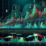 Generate a realistic, high-definition visualization of a Bitcoin price chart displaying a possible short-term surge juxtaposed against a backdrop of long-term decline. The chart should feature various elements such as indications of price highs and lows, volume bars, trend lines, and time axis. Additionally, incorporate vibrant colors for differentiation like green for upward trends, red for downward trends, and blue for overall price pattern. The picture should convey an attention to detail and professional look typical of financial analysis graphs.