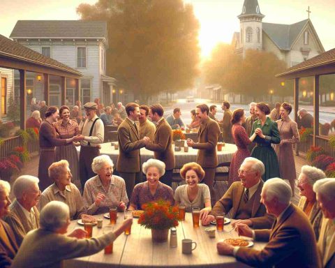 A high-quality, realistic image showing a nostalgic and celebratory reunion taking place in a typical community setting in Indiana. The scene captures a variety of individuals, of different genders and descents. They are all enjoying warm, intimate moments together, sparking a feeling of reminiscence and celebration. The background reveals the charming architecture and nature of Indiana, reinforcing the location and adding to the pleasing atmosphere.