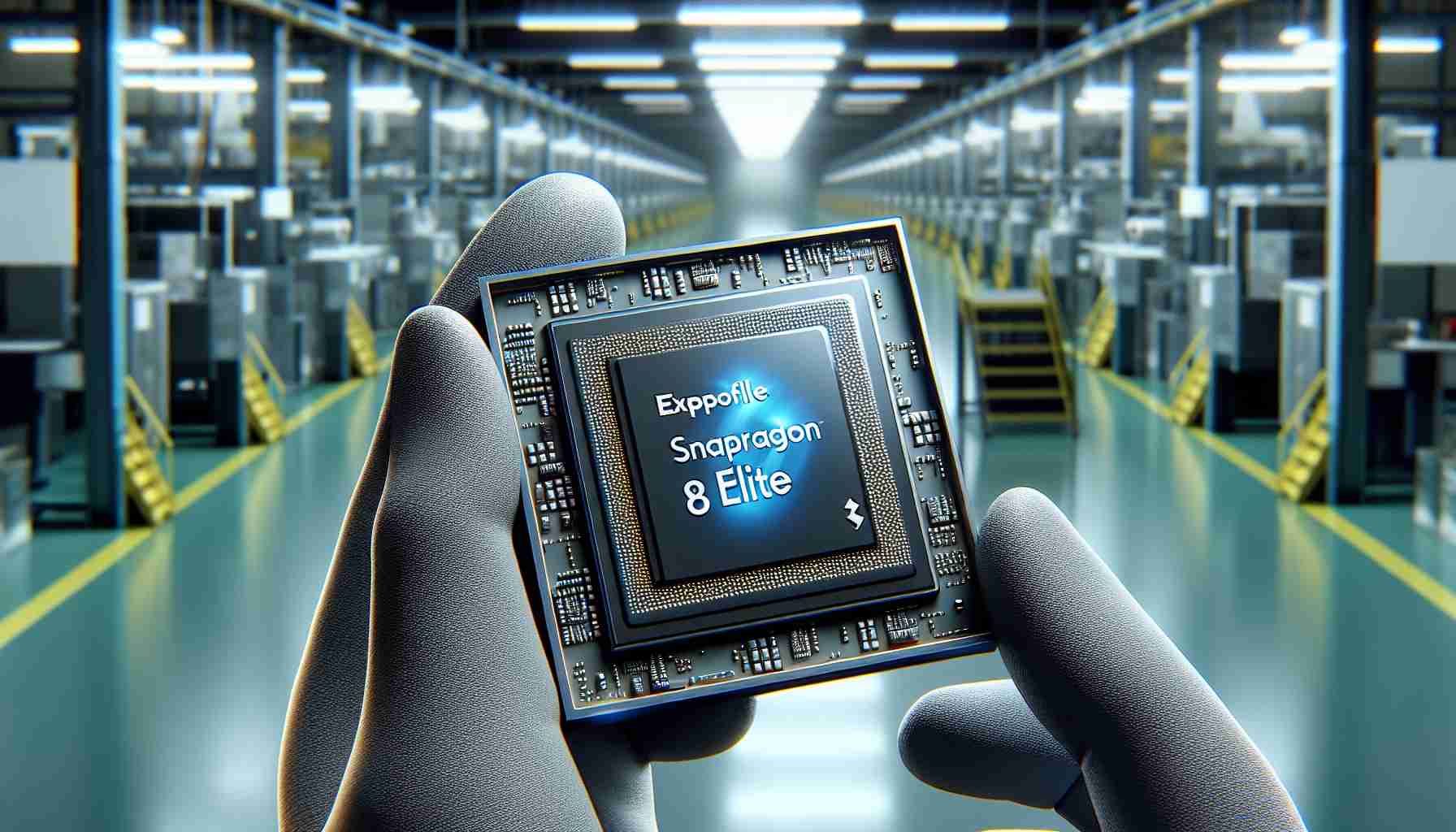 An image showcasing the newly revealed Snapdragon 8 Elite chipset for smartphones. The chipset should possess a realistic high-definition quality, indicative of the advanced technology involved. It should be set in a sleek and factory-clean environment, maintaining focus on the intricate details and the high-precision engineering of the chipset. There should be printed label indicating it as 'Snapdragon 8 Elite' for identification.