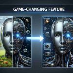 Realistic high-definition image representing the concept of a transforming feature in technology. Depict a comparison between two photographs, one natural and the other edited using advanced artificial intelligence algorithms. Incorporate elements that symbolize the transformative power of AI in enhancing the quality and aesthetics of pictures. Visual cues for 'Game-Changing Feature' could include groundbreaking tech inventions or breakthrough innovations.