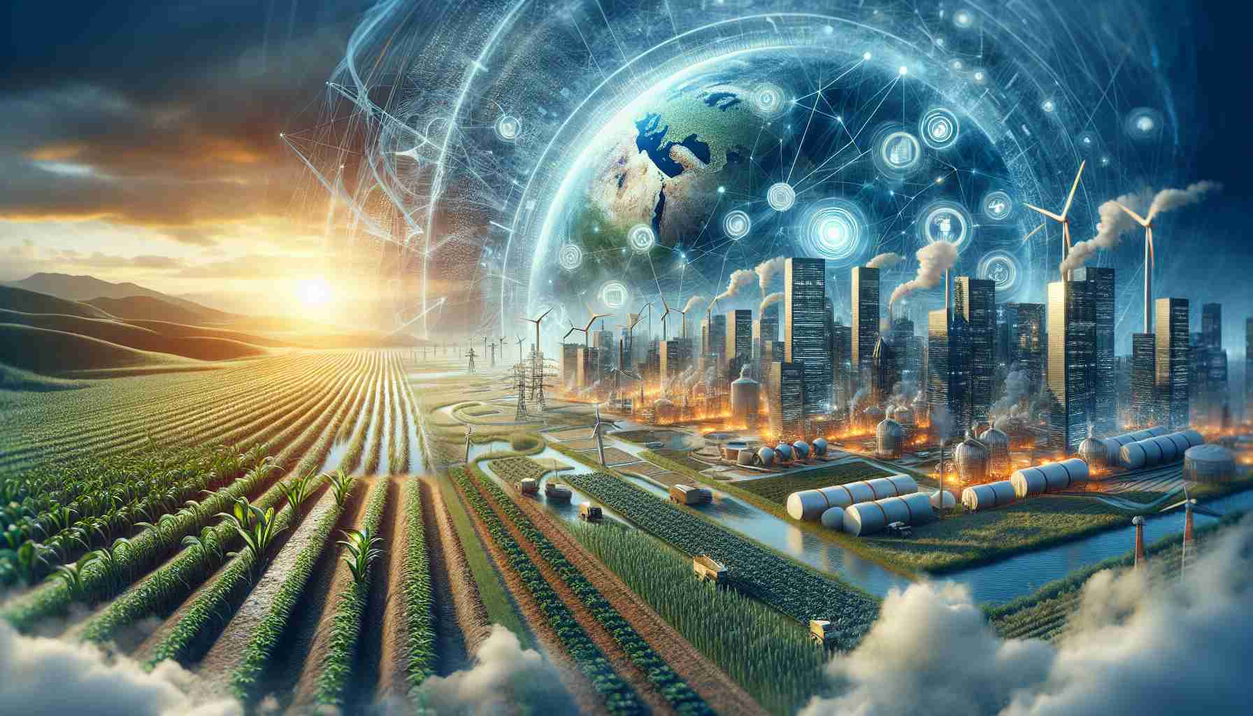 An extremely high-definition and realistic picture portraying a set of groundbreaking innovations aimed at addressing the international hunger crisis. This should include visuals of advanced agricultural technology, sustainable farming methods, and innovative food distribution systems. The scene should convey hope, progress, and the potential for a world without hunger.