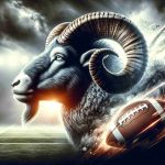 A realistic and high-definition illustration of a powerful ram's face turned towards the viewer. The ram is depicted as if it's readying itself for a crucial showdown, reflecting determination and resolve. The scene also includes elements that metaphorically hint towards the pivotal point of a sports season, such as the atmosphere of a changing season or a football field bathed in dramatic lighting.