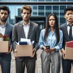 Realistic high-definition image of employees from a major technology company expressing disappointment and frustration after losing their jobs due to misuse of meal credits. The employees include a Caucasian man, an Asian woman, and a Middle-Eastern man. They are standing outside of a modern office building, each holding a box of personal items. There's a sense of shock and disarray in their expressions, while also determination for their futures.