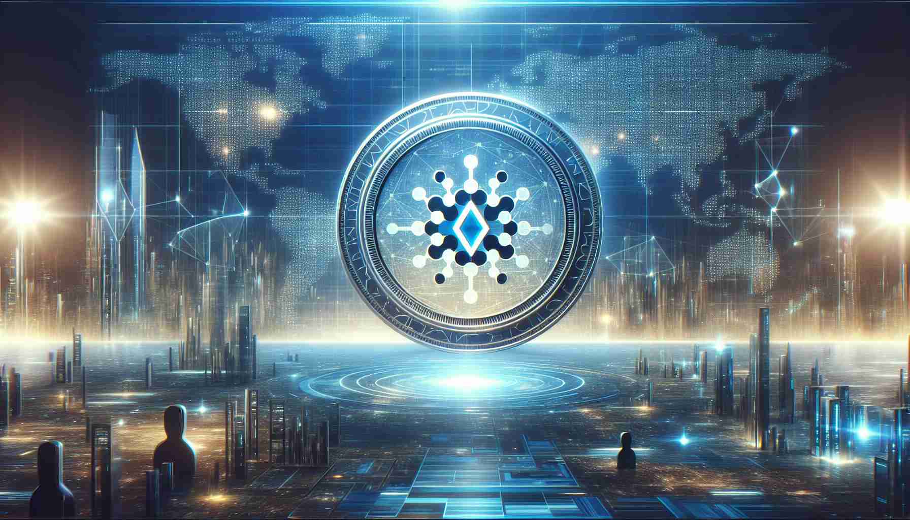 A detailed, high-definition image showing the introduction of a revolutionary governance framework for the digital financial system, represented with the symbol for Cardano. In the background, there's a futuristic digital landscape, depicting a world transformed by this new model. Note: this image doesn't represent any real people, public figures, or proprietary logos.