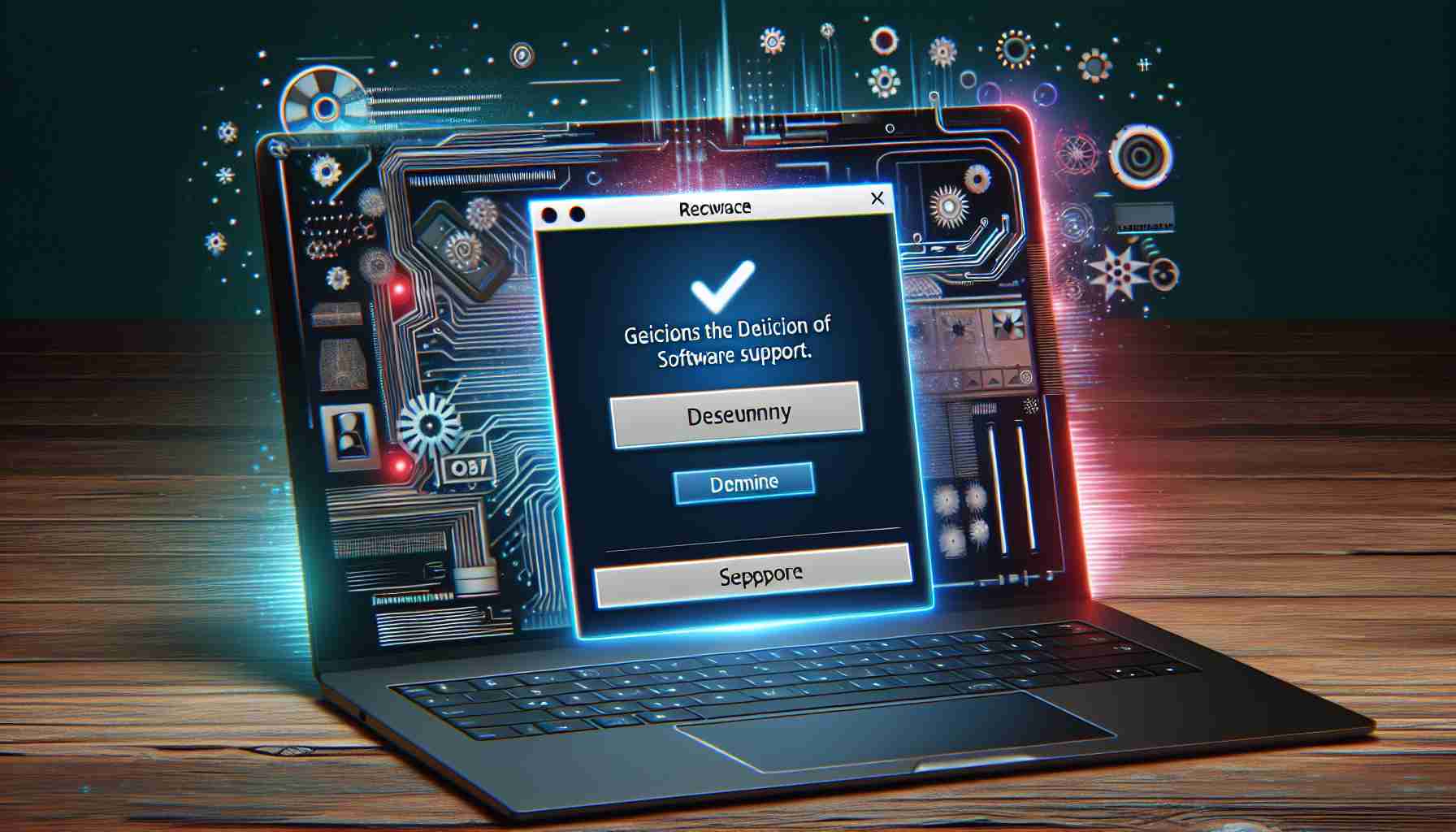 Generate a realistic HD image of a general entry-level laptop getting a message that indicates the conclusion of software support.