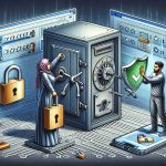 A detailed, high-definition illustration of a visual metaphor for choosing the best password manager for enhancing personal digital security. The scene could include elements such as a sturdy safe or vault representing the password manager, padlocks and digital keys symbolizing individual passwords, and a shield signifying optimal security. Perhaps an individual is shown in the act of comparing different safes (password managers). The individual could be a Middle-Eastern woman, who is very tech-savvy. Imbibe the design with tech-inspired aesthetics.