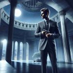 A realistic, high definition image depicting a concept for the future of a certain secret agent series highlighting a theme of anticipation and patience. This includes the depiction of a novel, suspenseful scene featuring an unknown male character with athletic build and tailored suit, holding a futuristic gadget, standing amidst the shadowy corners of a grand, post-modern architectural masterpiece under the moonlit sky.