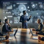 A realistic HD photo showing an unnamed technology company introducing a new data sharing policy amid privacy concerns. The scene captures a well-lit conference room with large screens displaying infographics related to the new policy. The central figure, a middle-aged South Asian male in a navy blue suit, points towards the screen as he elaborates the critical points. Around him are various employees attentively listening, consisting of a young Black female software engineer, a mature Hispanic male data analyst, and a senior Caucasian female in corporate litigation. The mood in the room is serious, underlining the gravity of the situation.