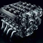 Generate a realistic, high-definition image showcasing the intricate details of a non-specific brand's powerful V6 engine. The image should highlight its innovative features, including its internal mechanisms, such as the configuration of the six cylinders typically in a V shape. This engine is representative of advanced automotive technology, denoting power, precision, and top-tier engineering.