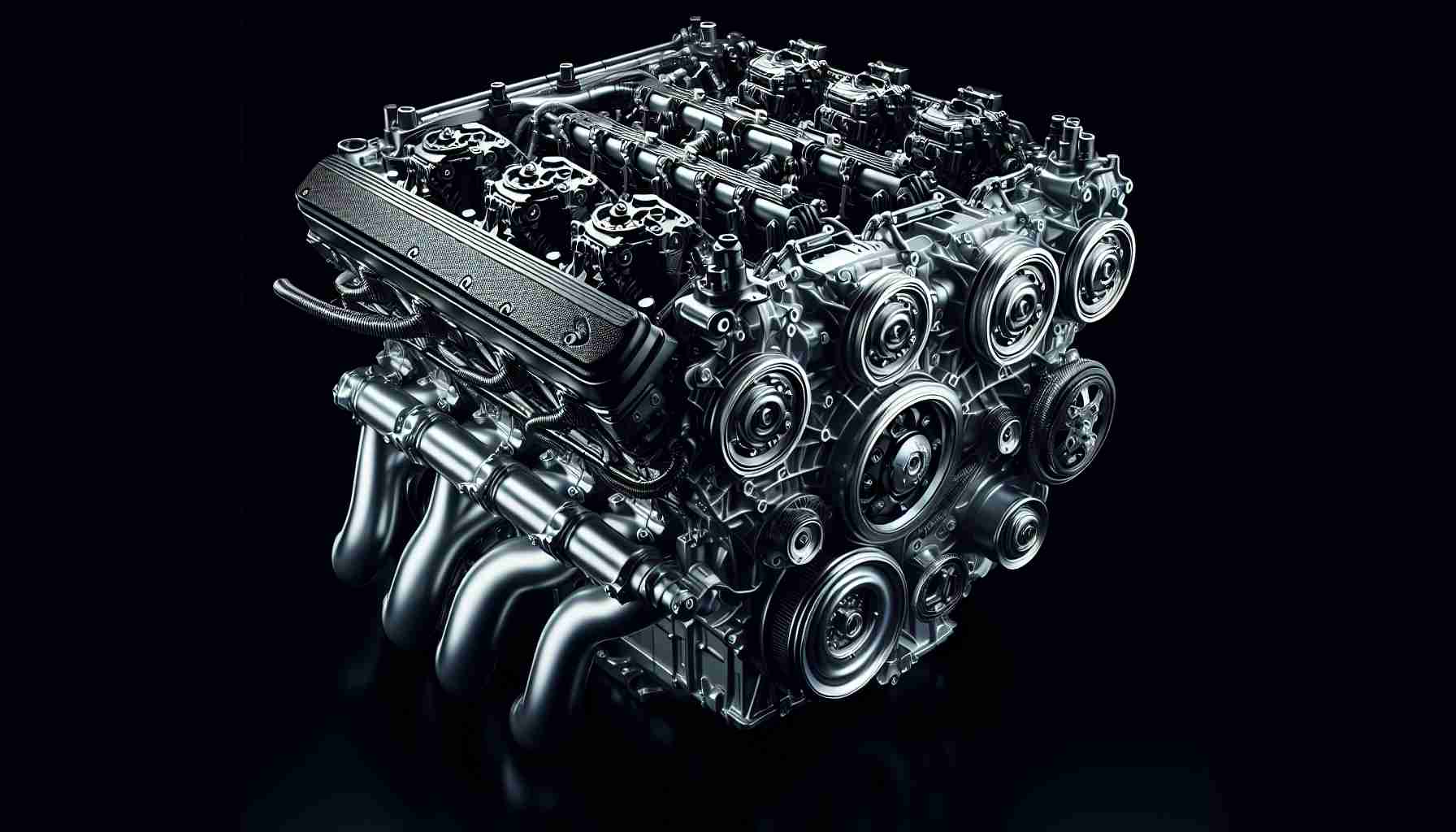 Generate a realistic, high-definition image showcasing the intricate details of a non-specific brand's powerful V6 engine. The image should highlight its innovative features, including its internal mechanisms, such as the configuration of the six cylinders typically in a V shape. This engine is representative of advanced automotive technology, denoting power, precision, and top-tier engineering.