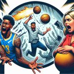 Create a high-definition image in a realistic style that depicts the personal life of a famous basketball player spiraling out of control. In this scene, his girlfriend is reacting to drama related to their new baby. It is important to capture the tension and chaos of the situation.