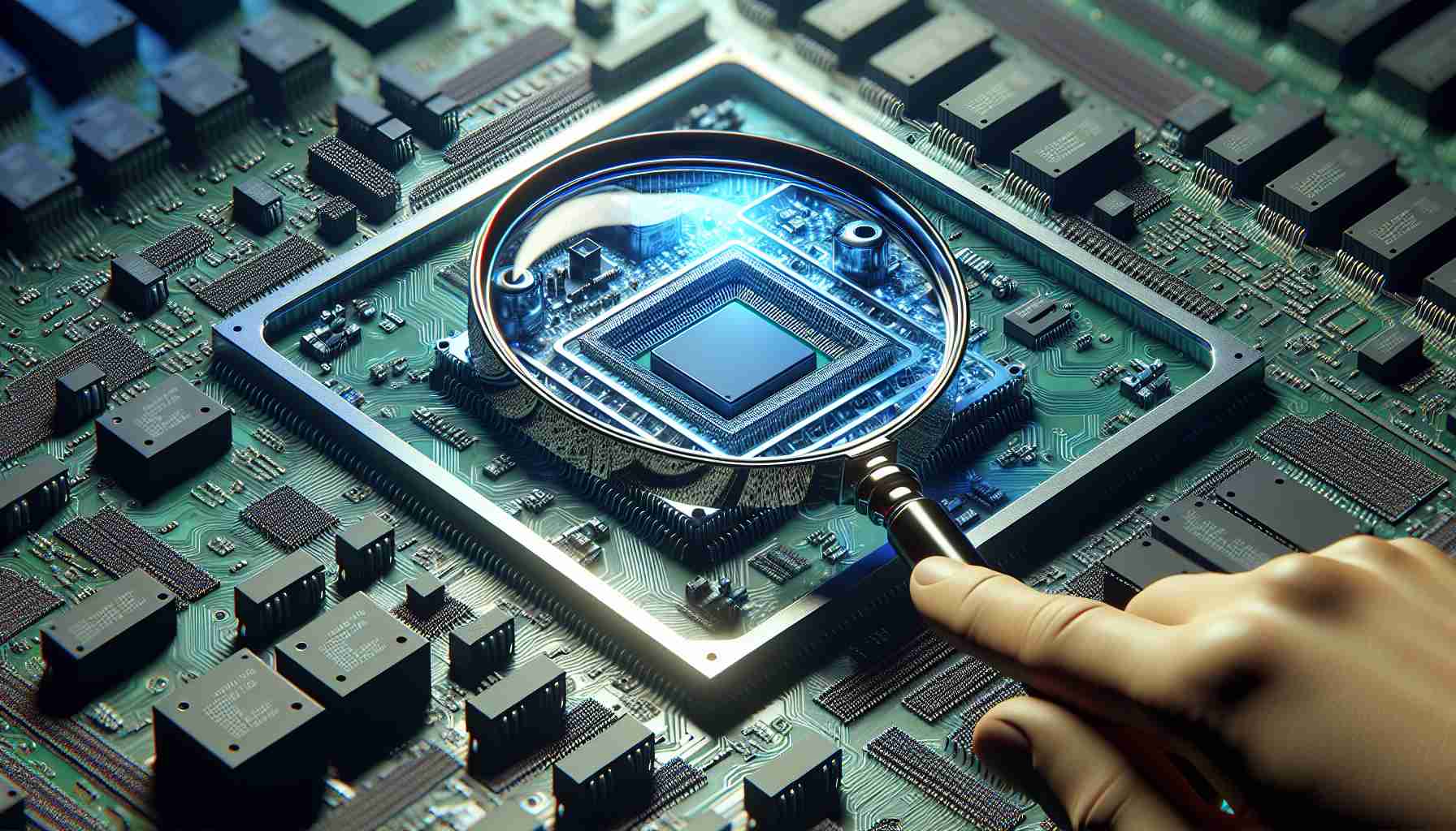 A very high-definition, photo-realistic image representing the insight into the world of revolutionary chipsets. The image should depict an advanced microchip with a magnifying glass over it, representing scrutiny. The magnifying glass should reveal intricate details of electronic parts and circuits, symbolizing hidden aspects or secrets of chip manufacturing. The atmosphere should be mysterious and informative with a sense of exploration and discovery. Please include a heading on top of the image saying 'Revolutionary Chipset Insights: What Chip Manufacturers Aren’t Telling You!'