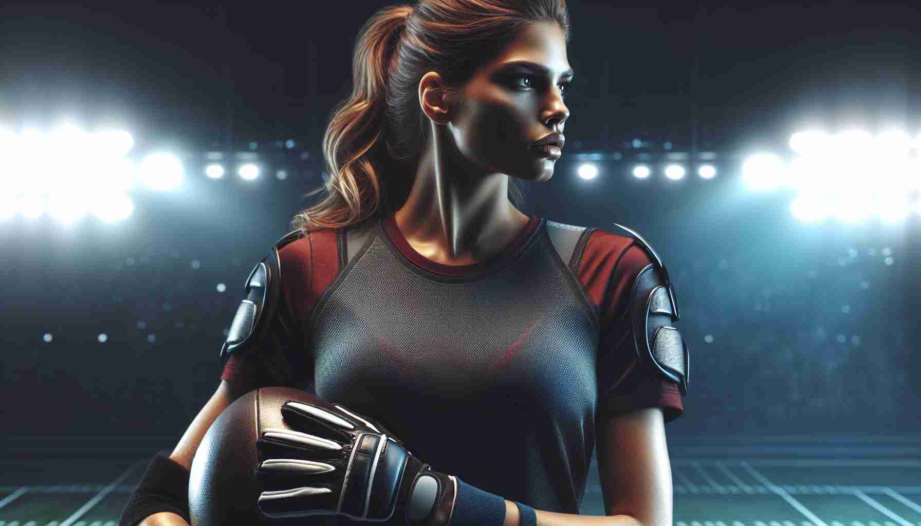 A high-definition, realistic image of a star sports player on the verge of making a return. She stands with determination in her eyes, geared up in her sports attire waiting for a comeback game. The tension is palpable as the world awaits her triumphant return.