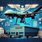 Generate a realistically detailed HD image showing a symbolic representation of a drone manufacturing company taking legal action against a military institution. Do not include any identifiable logos, company signs or explicit military insignia. Capture the concept with recognizable elements like a drone model, generic legal documents, and a nondescript military building in the background.