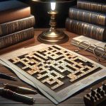 Create a realistic, high definition image showcasing a crossword puzzle which captivates the viewer's mind. The crossword should be filled with words that denote intelligence, mystery, and endurance. The surroundings should hint at an intellectual atmosphere, perhaps with a librarian's desk as a background, complete with glasses, a lamp, and scholarly books.