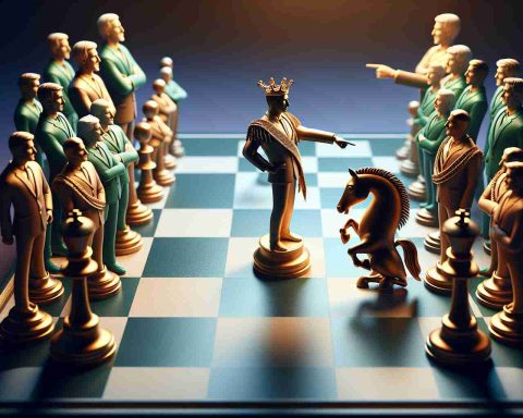 Realistic HD image of a scene displaying the concept of competition. Depict a party maintaining their dominance against an unexpected challenger, represented symbolically. The scene could be a chess game where a decorated champion is going head-to-head with a novice player, or a race where an established leader is being unexpectedly challenged by an upcoming, unknown athlete.