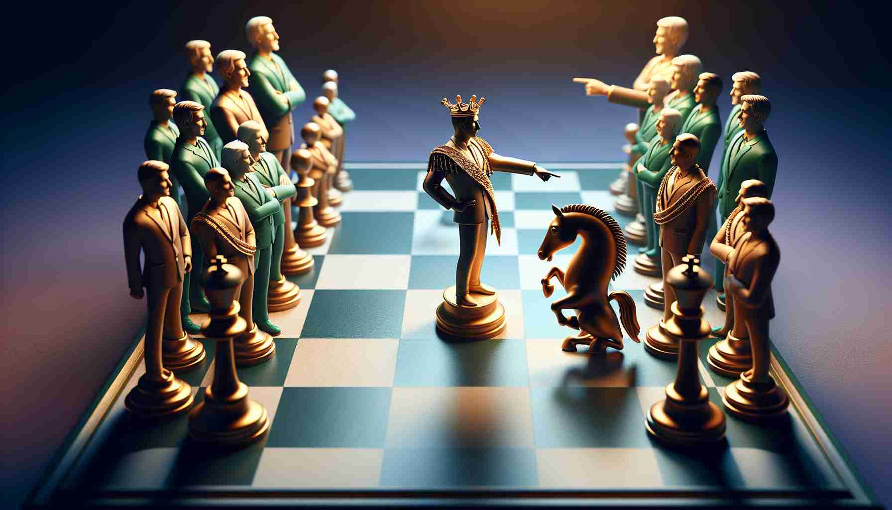 Realistic HD image of a scene displaying the concept of competition. Depict a party maintaining their dominance against an unexpected challenger, represented symbolically. The scene could be a chess game where a decorated champion is going head-to-head with a novice player, or a race where an established leader is being unexpectedly challenged by an upcoming, unknown athlete.