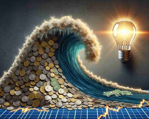 High definition image illustrating the metaphorical concept of a 'stock market surge'. Picture a tidal wave made of coins and dollar bills, symbolizing a massive increase in financial assets. The wave surges over a graph curve, which represents the stock market. For 'the shocking truth' behind it, depict a lightbulb suddenly lighting up in the vicinity of the wave symbolizing a revelation or insight into the situation.