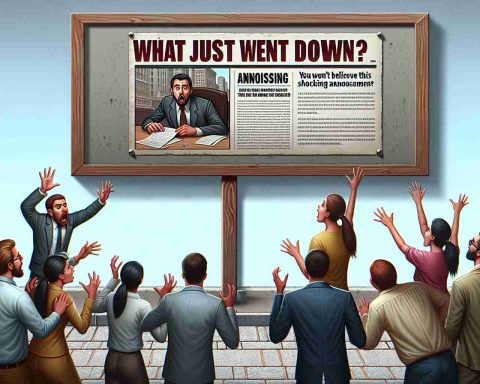 Create a high-definition image depicting a narrative scene of genuine surprise and shock. The central focus is a public bulletin board with a document bearing a headline that reads: 'What Just Went Down? You Won’t Believe This Shocking Announcement'. People surrounding the board, showing a variety of reactions of disbelief, shock, and astonishment. Expressions and body language should emphasize how unexpected and impactful the announcement appears to be.