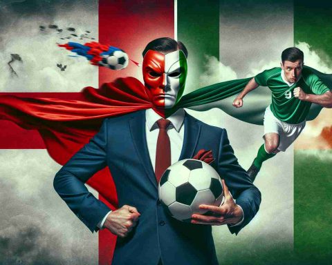 Create a high-definition image that metaphorically represents a soccer match between England and Ireland, where the outcome is unexpected and surprising.