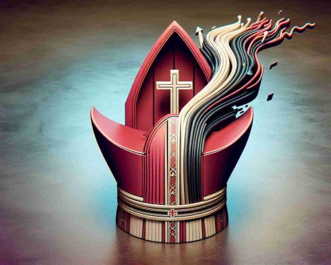 A realistic high-definition image portraying an abstract concept of a shocking leadership shift within the Anglican Church. The design could include visually symbolic elements such as an overturned bishop's mitre or a dramatic shift from light to dark colors to represent the change, also hinting at uncertainty over the future. No specific individuals or real-world locations should be depicted.