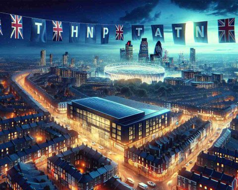 A high-definition, realistic photo of a cityscape of North London aglow with anticipation. Vivid imagery includes anticipation banners hanging in the streets, an atmosphere of excitement brewing amongst the city's inhabitants as they prepare for a significant, upcoming competitive event that could potentially shock the world.