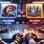 A realistic, high-definition image illustrating an intense game situation between two sports teams - one with a emblem symbolizing Colorado and the other with a logo paying tribute to kings. Indications of a winning streak such as a scoreboard displaying consecutive victories for the Colorado team. The scene should capture extreme emotions of both excitement and anticipation.