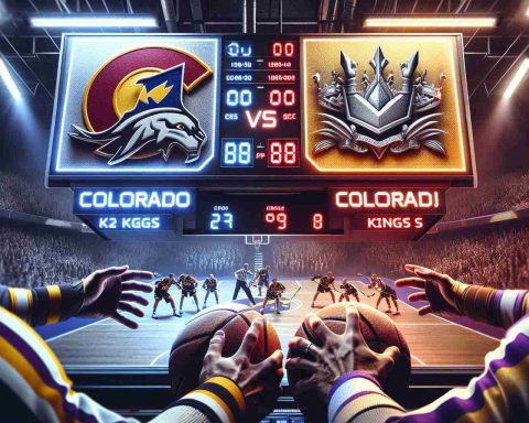 A realistic, high-definition image illustrating an intense game situation between two sports teams - one with a emblem symbolizing Colorado and the other with a logo paying tribute to kings. Indications of a winning streak such as a scoreboard displaying consecutive victories for the Colorado team. The scene should capture extreme emotions of both excitement and anticipation.